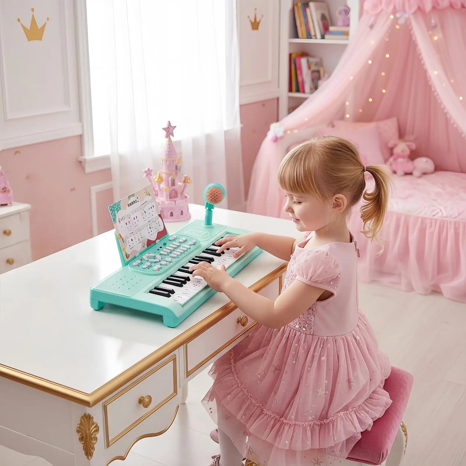 37-klawiszowe elektroniczne pianino dla dzieci z mikrofonem, instrument muzyczny, zabawka, 2 tryby grających, pianino-zabawka, zabawka edukacyjna, prezent