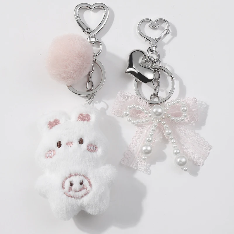 

Adorable Cartoon Bunny Keychain, Beaded with Sweet Lace Bow for Girls