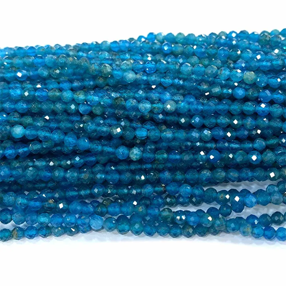 Veemake Natural Dark Blue Apatite Faceted Small Round Women Beads For Jewelry Making Charms Gemstones 07573