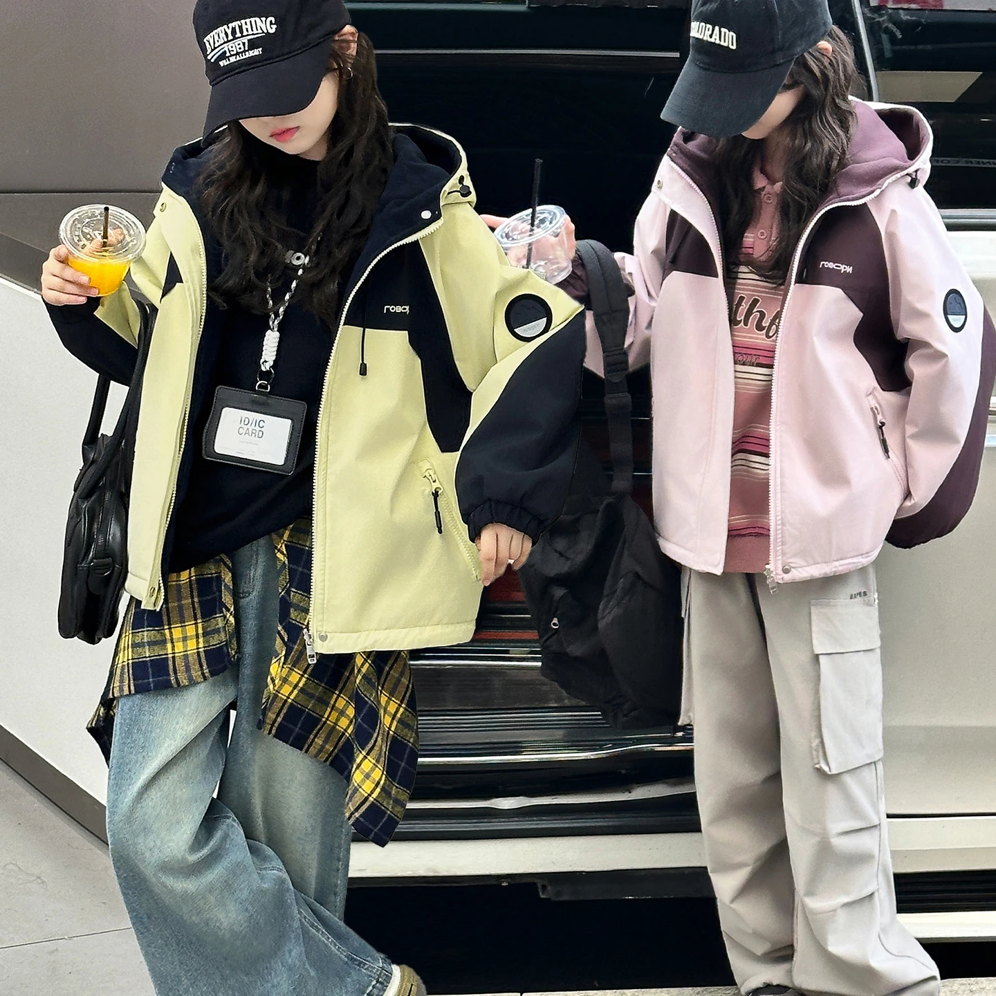 

Kids Hooded Jacket Ages 4-14Y Girl Reversible Garment Outfit Toddle Sporty Outwear Child Sporty Style Spring Autumn Warm Jacket