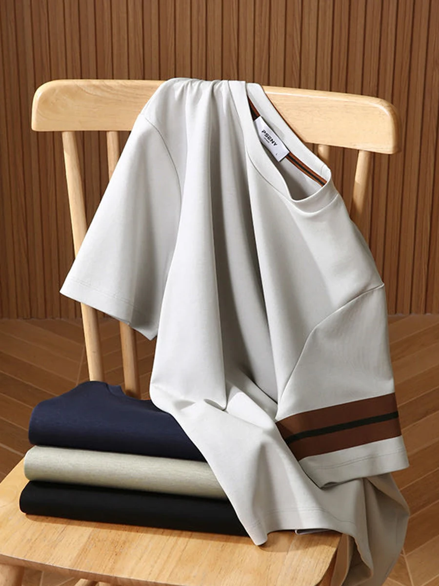 Italian High-End Modal Long Velvet Cotton Summer Men's Fashion Versatile round Neck Air Layer Short Sleeve T-shirt
