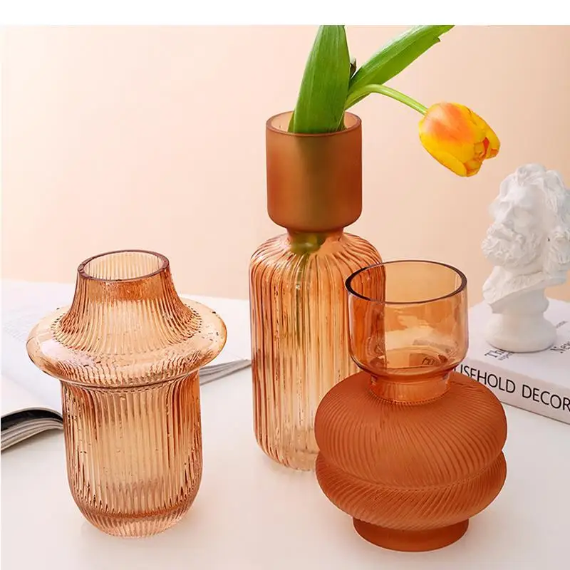 

Frosted Glass Flower Vase Translucent Hydroponic Arrangement Bottle Basket Pot Home Desktop Decoration