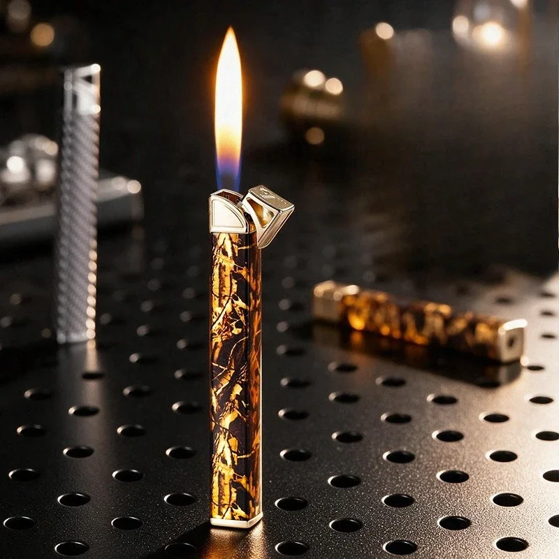 New Metal Butane Inflatable Flame Windproof Lighter, Creative Portable Lighter Smoking Accessories Fashionable Gift Tools