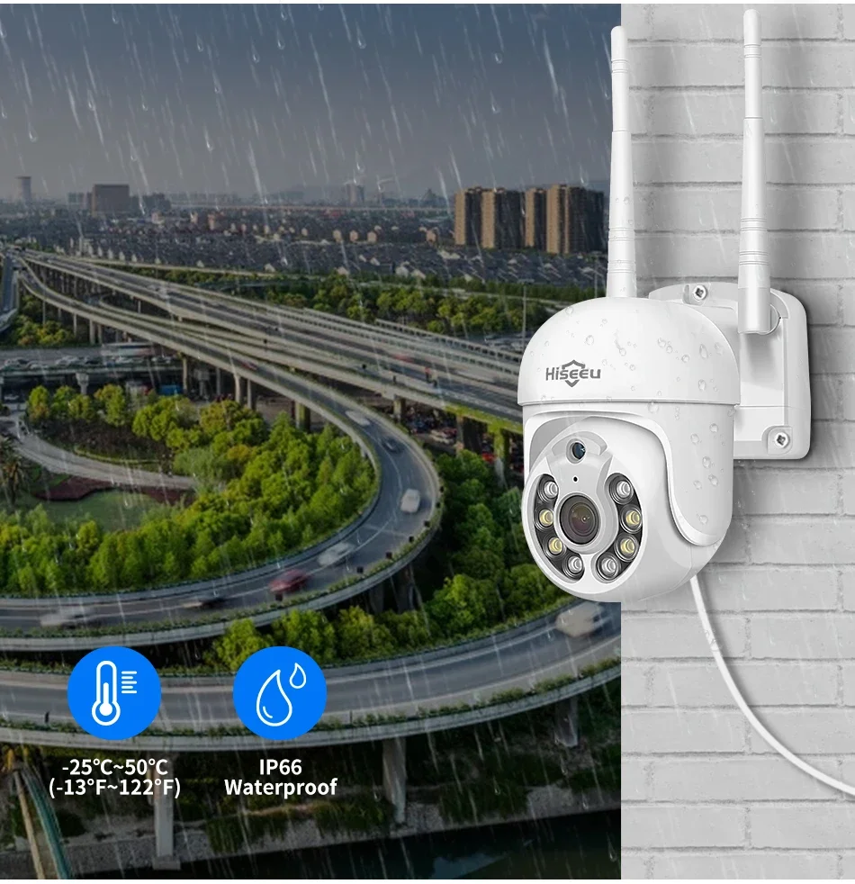 

Hiseeu 5MP WIFI Camera Outdoor 5X Digitial Zoom PTZ IP Audio P2P CCTV Surveillance Camera Auto tracking AI Human Detect