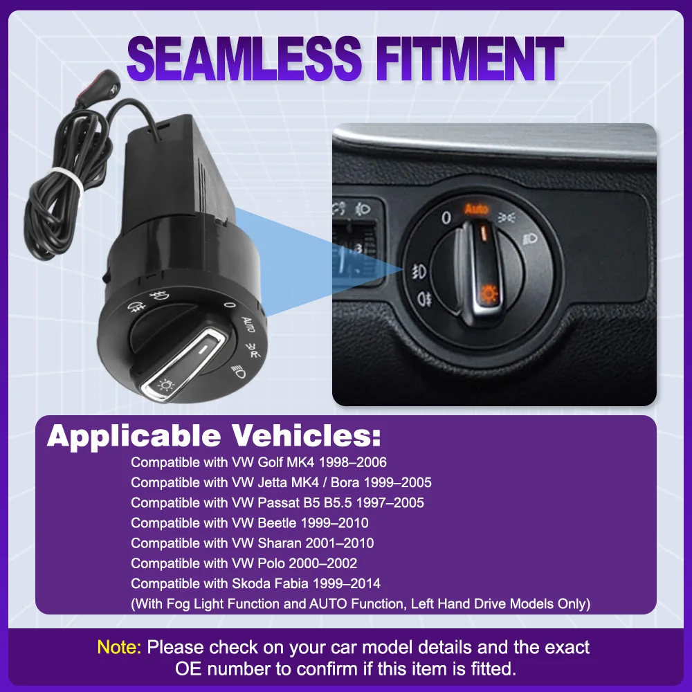 

Auto Headlight Lamp Control Switch Light Sensor Module for VW Golf Jetta MK4 Passat B5 Beetle Sharan Polo Skoda Fabia 3BD941531