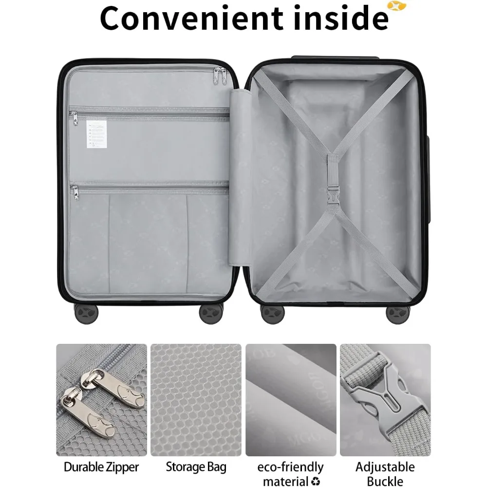 حقيبة دوارة صلبة خفيفة الوزن للغاية مقاس 20 بوصة، معتمدة من شركة الطيران، قفل TSA، تناسب الجزء السفلي من المقعد، 8 عجلات، أمتعة مقاس 22 × 14 × 9 بوصة