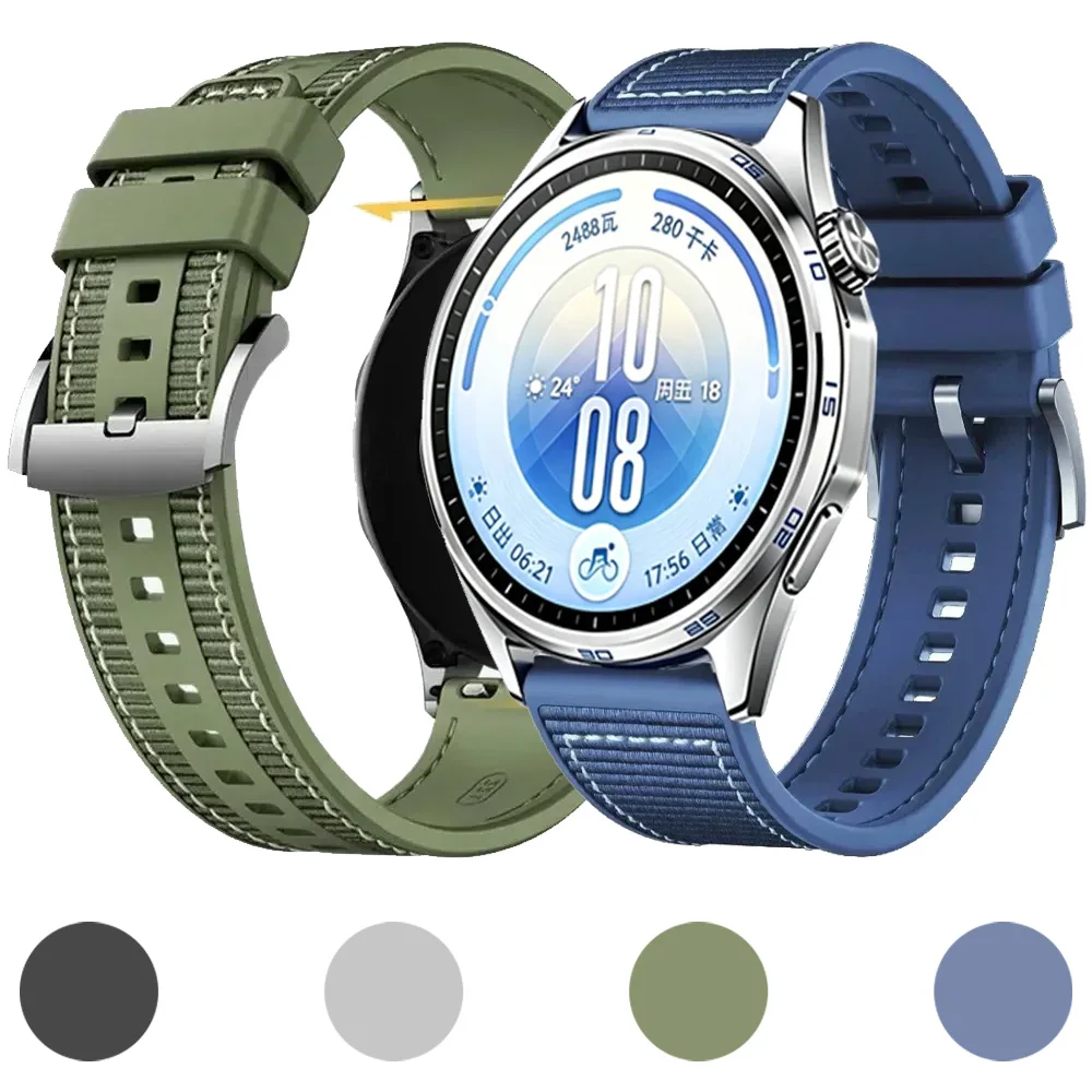 22mm Composite Silicone Strap For Huawei Watch 5 GT7-6-5-4 46mm Nylon Braided Sport Band Huawei Watch GT7-6 Pro 46mm Replaceable