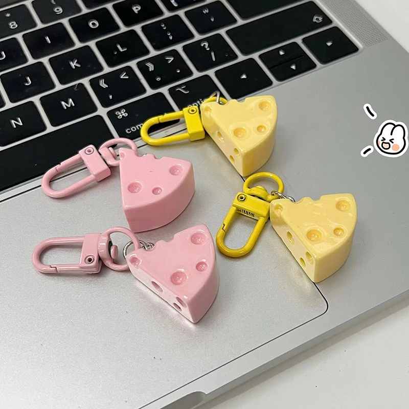 Cute Simulation Cheese Keyring Backpack Pendant Keychain For Girls Kids Party Favor DIY Friendship Gift Headphone Case Keyring