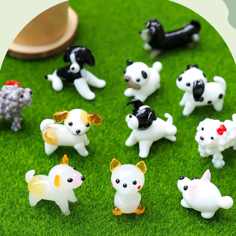 Handmade Blown Glass Dog Figurines, Artistic Glass Dog Collectible Figurines Ornaments Shelf Home Office Farm Centerpiece Decor