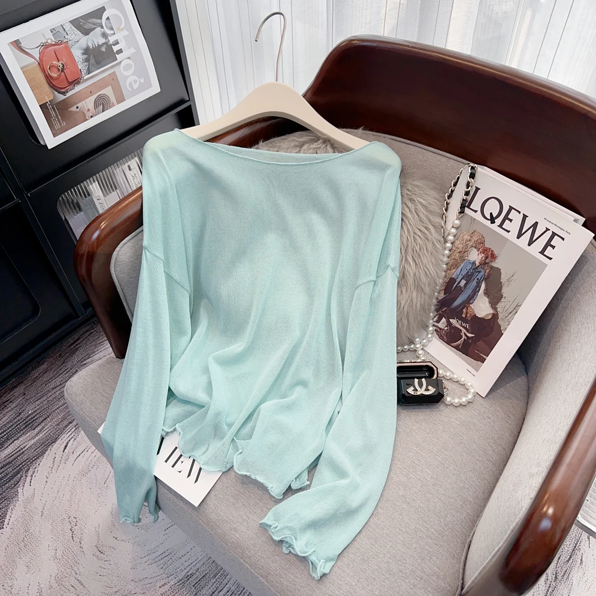 

Летняя женская футболка Minteen Long Sleeve: тонкая, для активного отдыха, солнцезащитная, повседневная, с высокой талией, стандартной длины