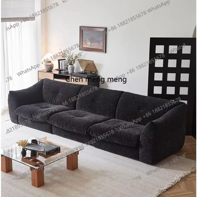 H Fabric retro glutinous rice cake cream style living room straight row large flat layer combination sofa
