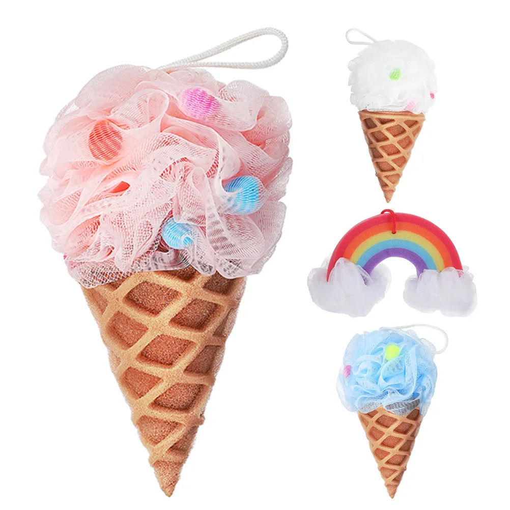 

4Pcs Ice Cream Cone Bath Sponge Loofahs for Kids and Adults Soft Exfoliating Shower Sponge Rich Foam Portable Reusable Body