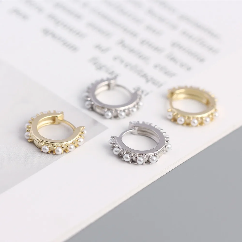 CCFJOYAS 9.5mm 925 Sterling Silver Pearl Hoop Earrings European and American Metal Wind Geometric Round Circle Earrings Jewelry