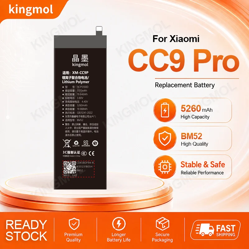 Kingmol BM52 BM4F Battery For Xiaomi CC9/CC9 Pro Real Capacity Replacement Batteries Mi Note10Pro 9 Lite A3 CC9E With Tool