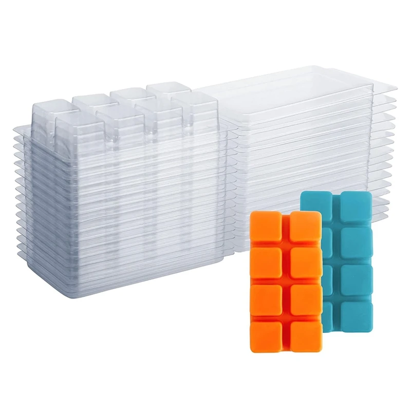 

50 Packs Wax Melt Containers 8 Cavity Clear Empty Plastic Wax Melt Molds Cubes Clamshells For Tarts Wax Melts