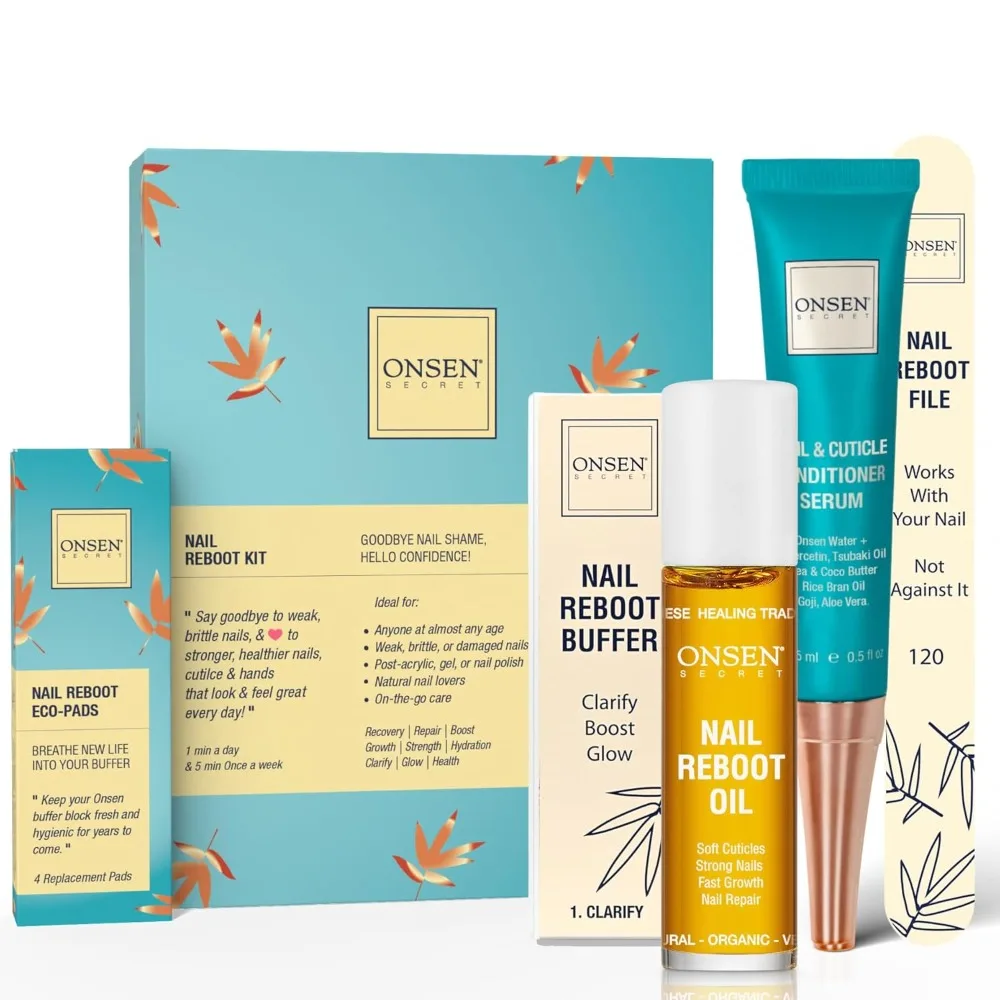 

Secret Complete Nail Reboot Kit w/Nail Reboot Oil 10ml, Nail File 120/180 Grit Double Sided, A 3-Way Nail Buffer Block & Cuticl