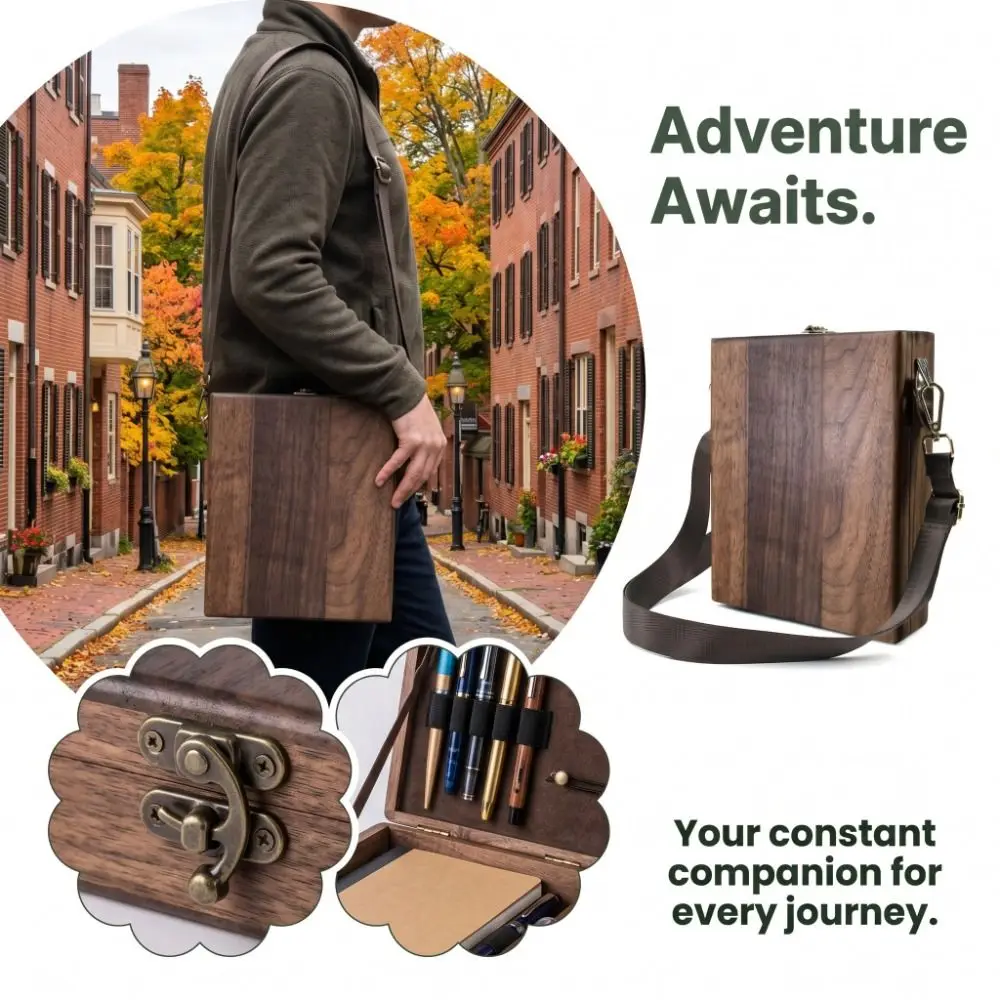 Nostalgic Wooden Box Stationery Box Portable Retro Writers Messenger Wood Box Durable with Lid Artist Tool Bag Sketch
