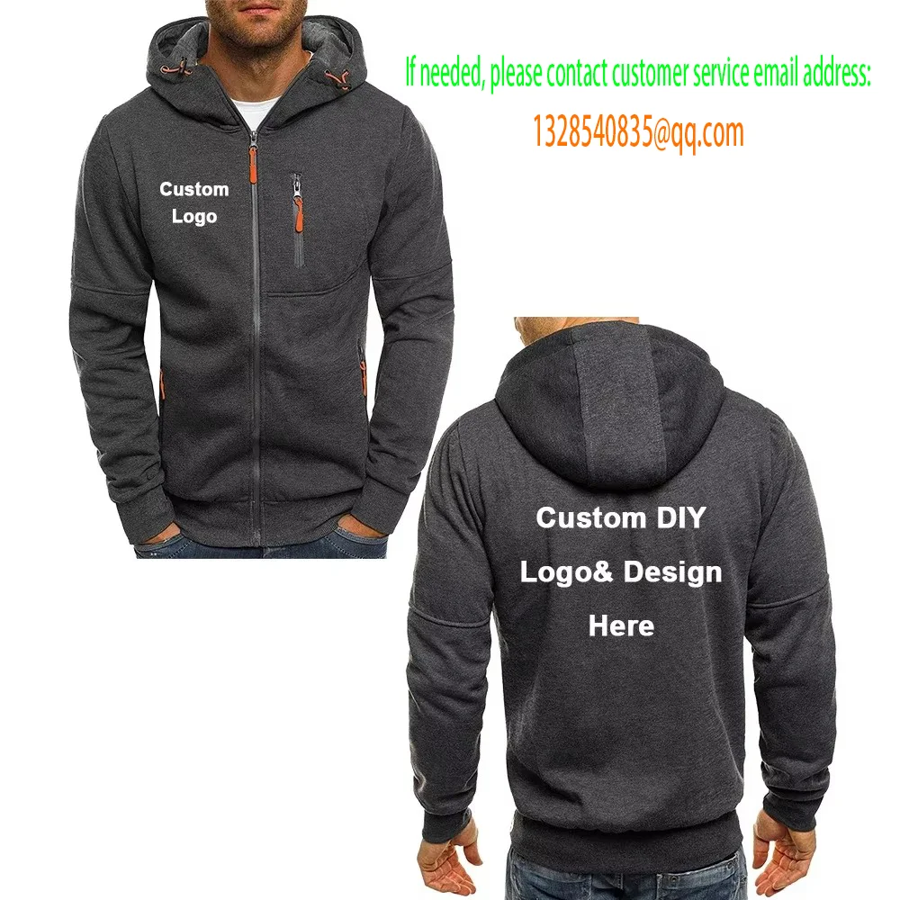 

Men's Casual Sports Hooded Zipper Jacket with Pockets Custom Logo Image Text Streetwear Fashion Wool Cardigan Sweater