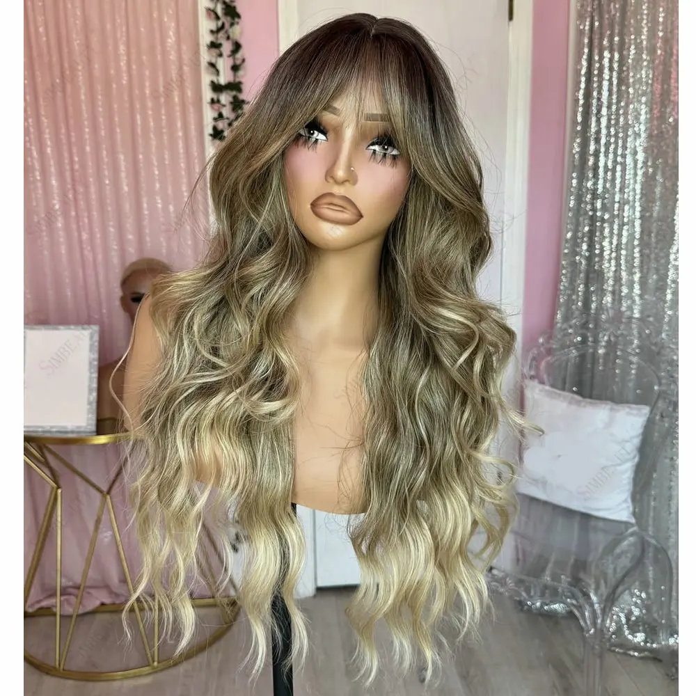 

European Hair Wig Transparent Lace Loose Wave Full Lace Wig Human Hair 3 Tones Balayage Color With Bangs 13*6 Lace Front Wigs