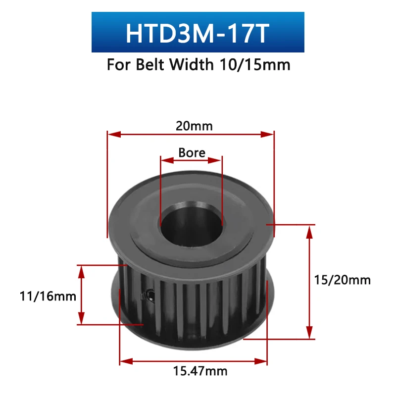 1pcs 17 18 19 Teeth HTD3M Steel Timing Pulley HTD-3M Synchronous Wheel for Belt Width 10/15mm Bore 4 5 6 6.35 8mm Pitch 3mm