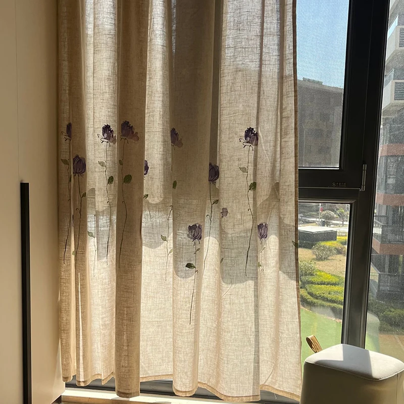 Modern Linen Color Blackout Curtains for Living Room Bedroom Natural Cotton Flax Hemp Fabric Window Drapes for Cafe Kitchen