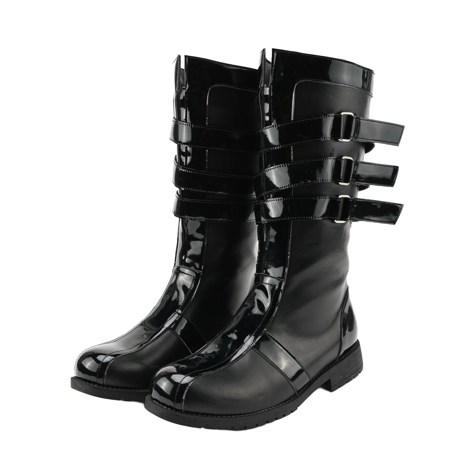 Men's Plus Size Medieval Faux Leather Boots, Gothic Buckle, Black Retro Boots, Knight Pirate Prince Halloween Cosplay Footwear