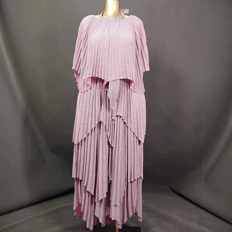 

ANLAN модные плиссированные женские комплекты, нерегулярный пуловер, топ и свободное платье с лямкой на шее и открытой спиной, нишевые комплекты из двух предметов 3AN1098