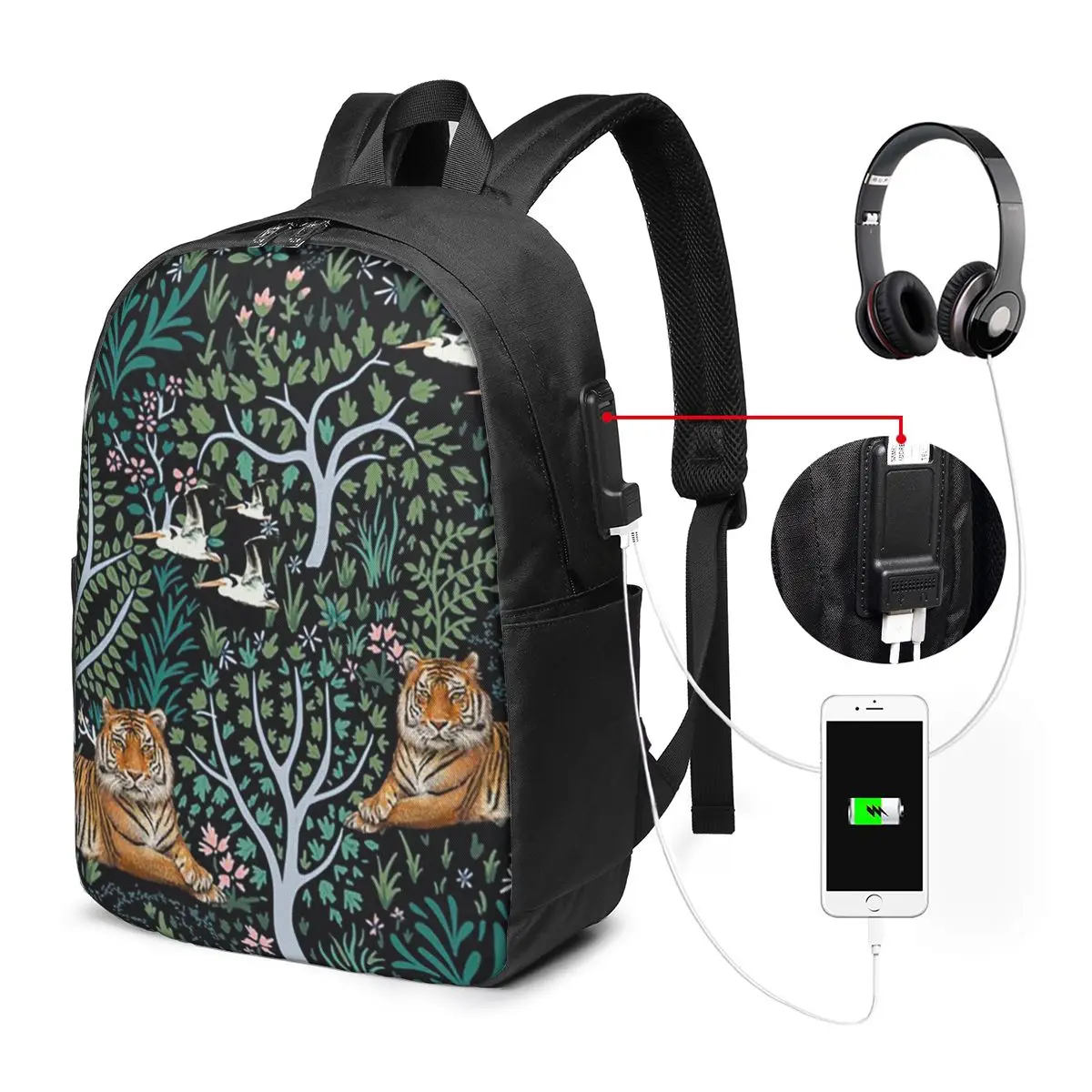 Tiger Lying In The Forest Pattern Backpack Travel Notebook Bag Computer College Student School Bag Laptop Shoulder Bags