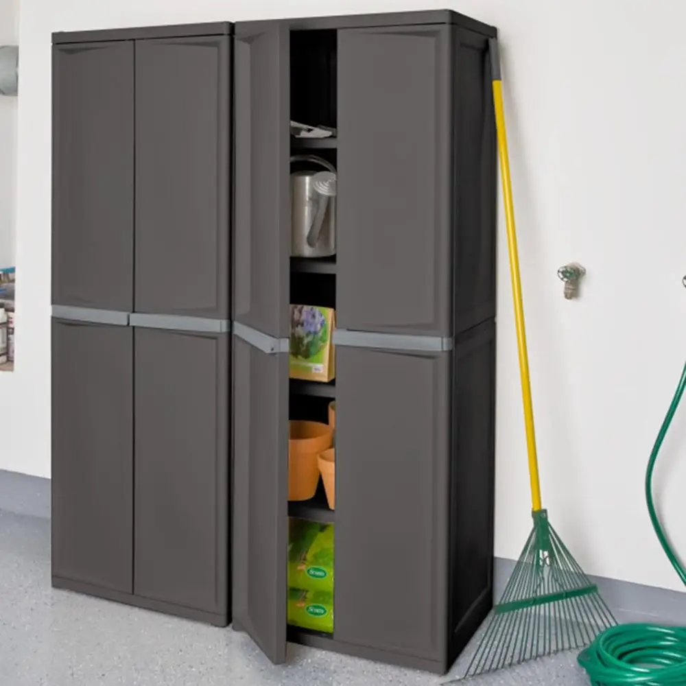 2-Pack Lockable Plastic Utility Shelves with Adjustable Levels for Garage, Pantry, and More