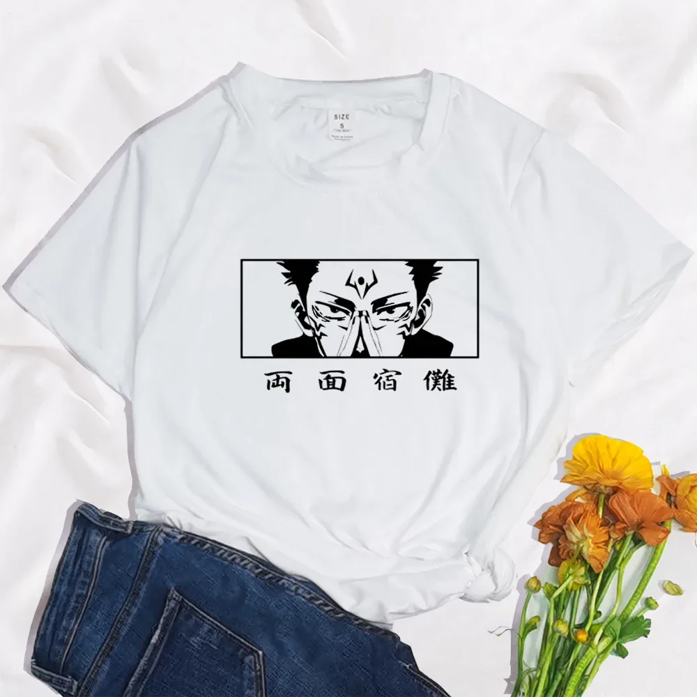 Jujutsu Kaisen Sukuna عيون المرأة أنيمي تي شيرت 2022 الصيف الجولة الرقبة Y2K مضحك البوليستر مانغا تي شيرت الجرافيك الشارع الشهير