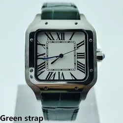 NH35 watch square case men watch leather strap folding buckle Roman dial stainless steel mechanical watch for NH35 Movement
