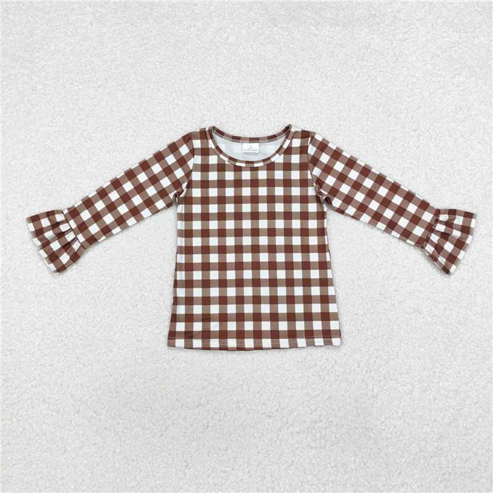

Baby Girls Long Sleeve Tops Baby Girls Brown Checkered Long Sleeve Tee Shirts Tops