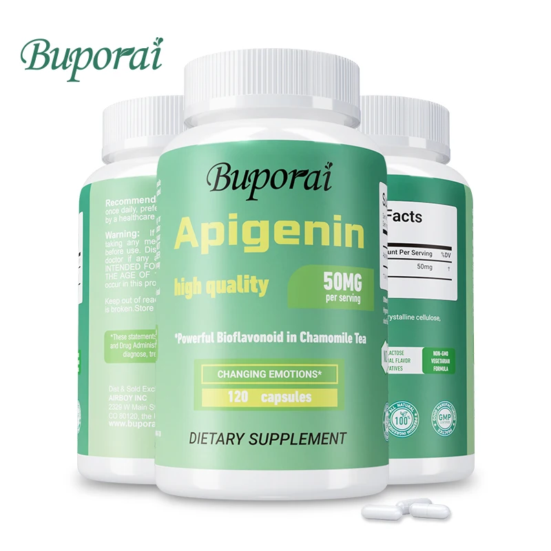 Apigenin Capsules 50mg - Helps Promote Sleep, Relieve Stress, Improve Mood, Enhance Cognitive Function and Cellular Health