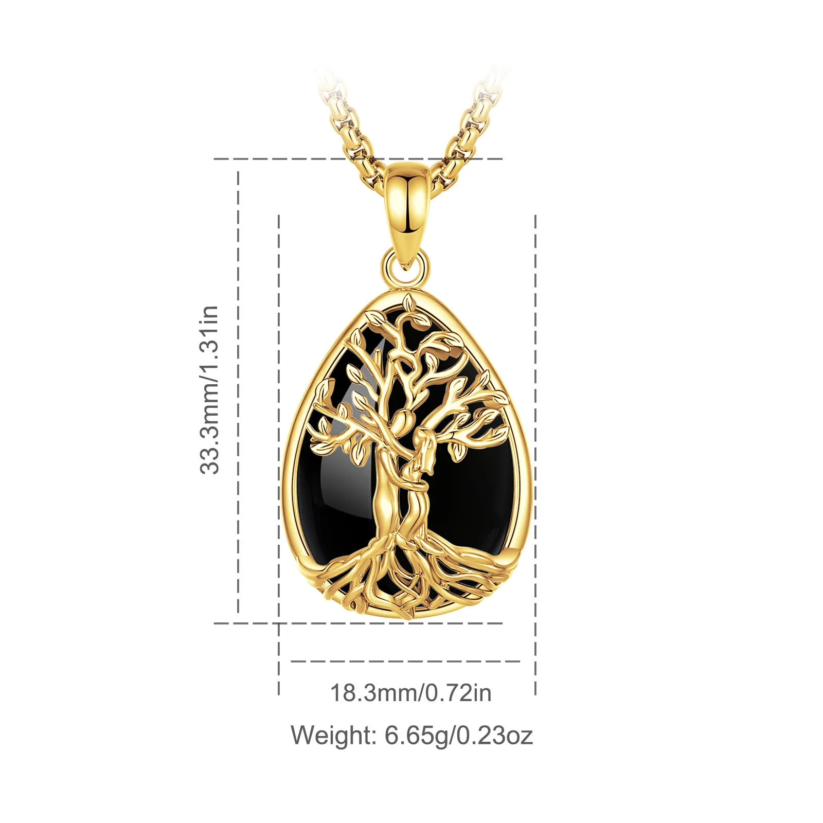 AEONSLOVE 18K الذهب لوحة شجرة الحياة قلادة دمعة سبج قلادة حجر الطاقة مجوهرات هدية عيد الحب للنساء الرجال #2