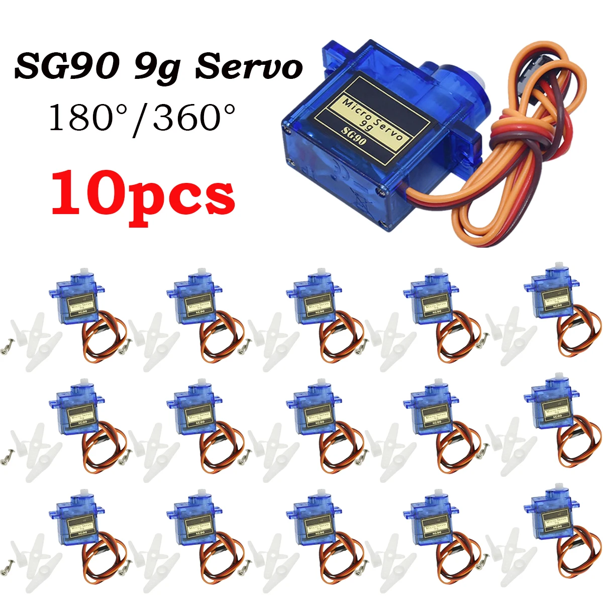 10pcs SG90 Servo motor micro 9g 180 360 degree mount SG90 kit without metal gear pro RC Car Toy Airplane Arduino UNO DIY