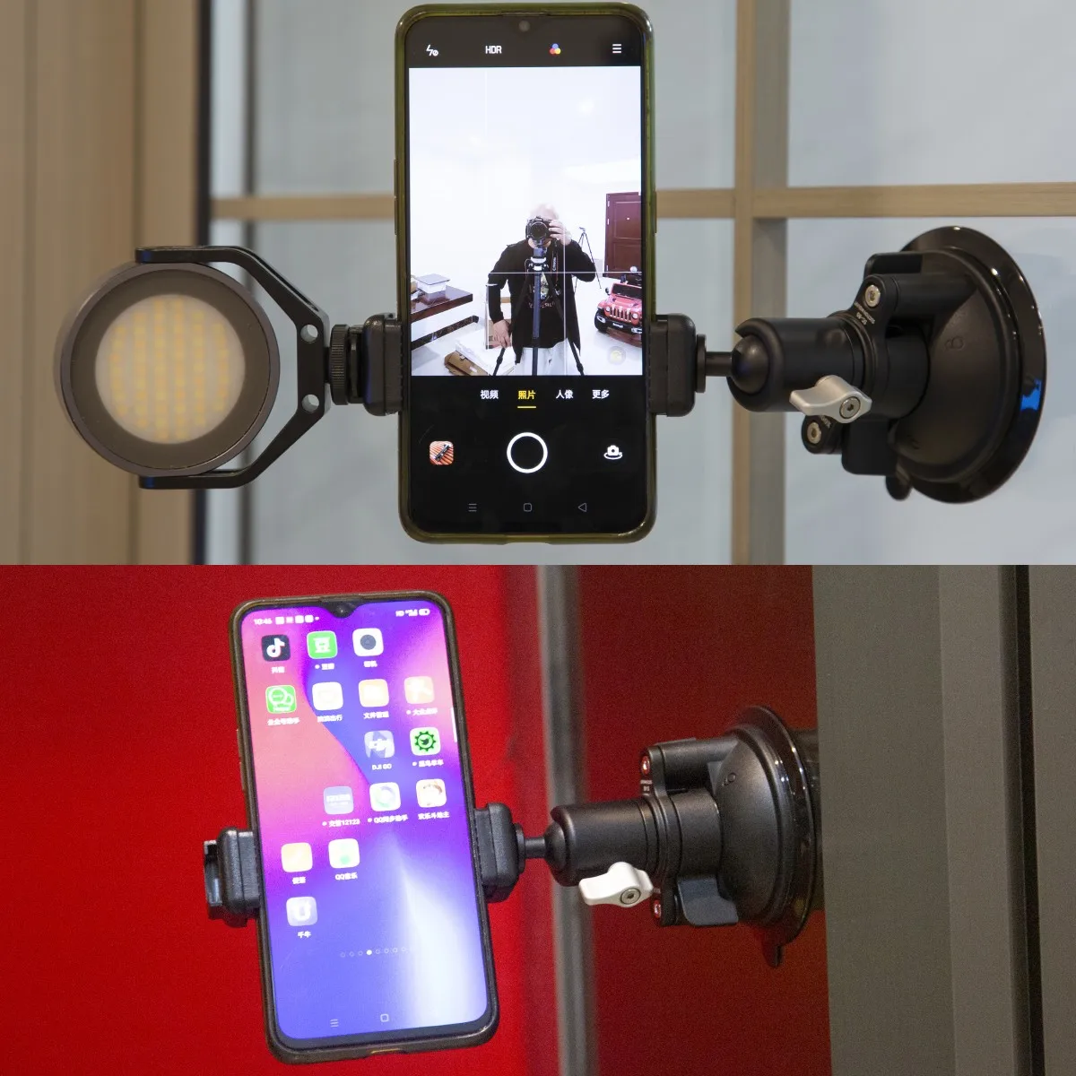 Suction Cup Phone Camera Stand, Mount On Smooth, Non-Porous Surface, 360 Rotate Metal Ball Head for iPhone 14 13 12 Gopro DJI
