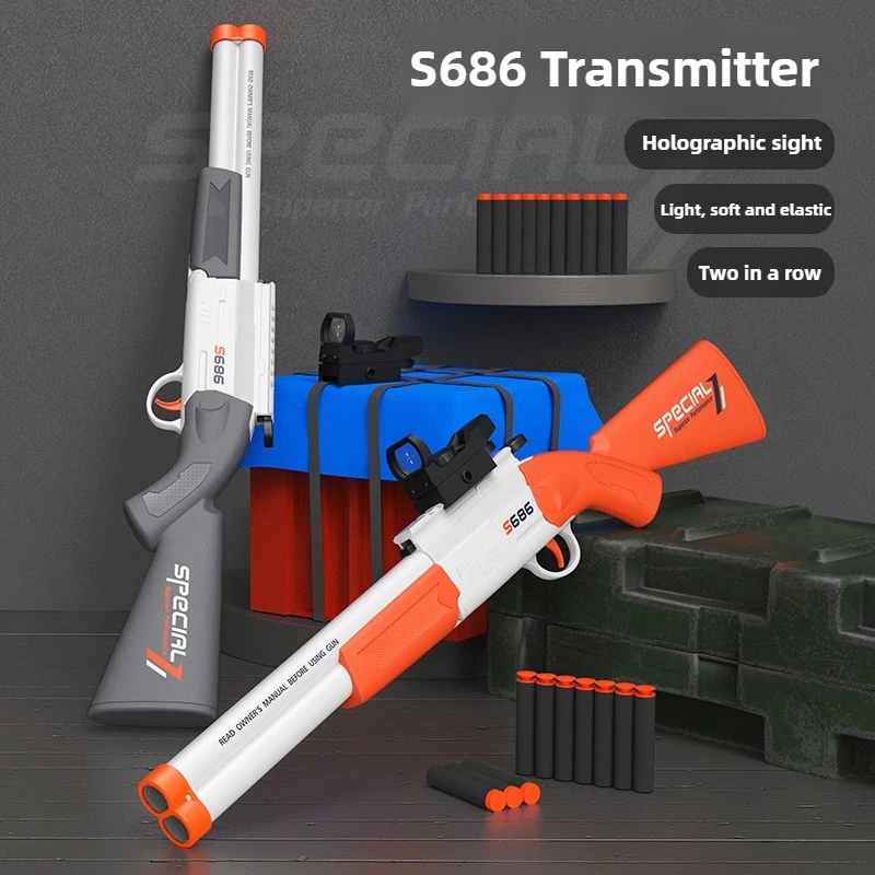 Toy Gun S686 Rifle Double Barreled Airsoft Launcher Dual Soft Bullets Outdoor Sports Game Pistola Shot Gun Weapon for Kids Gift