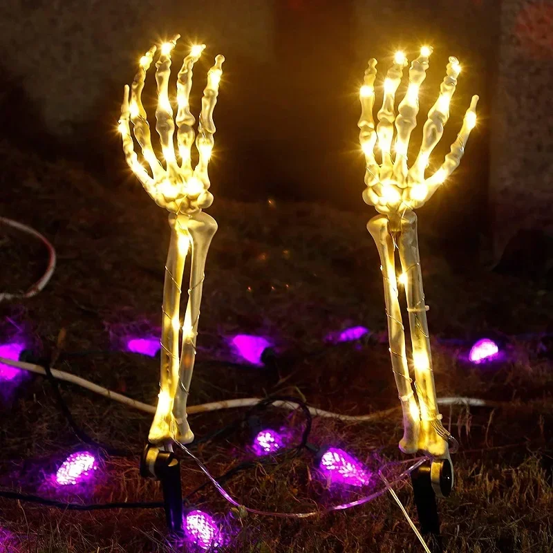 Halloween Skull Skeleton Head Realistic Human Hand Arms for Halloween Party Home Garden Lawn Decor Haunted House Horror Props