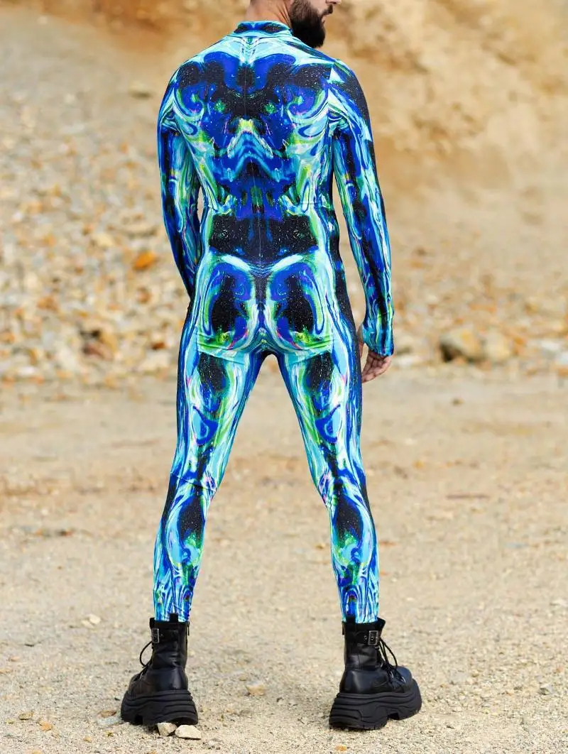 Herren Sexy Bunter Print Bodysuit Punk Morphsuit Halloween Roboter Zentai Anzug Feiertagsparty Jumpsuit Rave Cosplay Kostüm – Detail 34