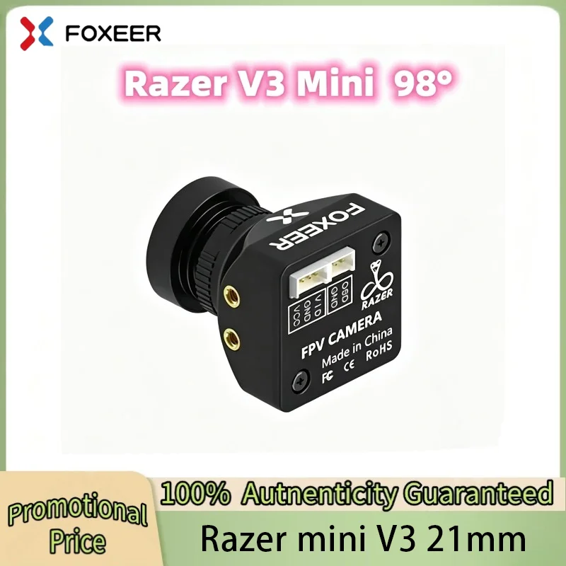 Foxeer Razer Mini HD 5MP 2.1mm M12 1200TVL PAL NTSC 4: 3 16: 9 FPV Camera with OSD 4.5-25 V Natural Image For RC Racing Drone