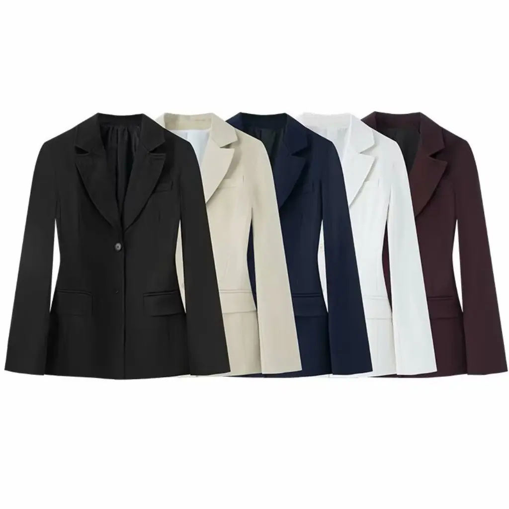 

Women's Slim Fit Long-Sleeved Suit Jacket Summer European American Fashion with Shoulder Pads Versatile