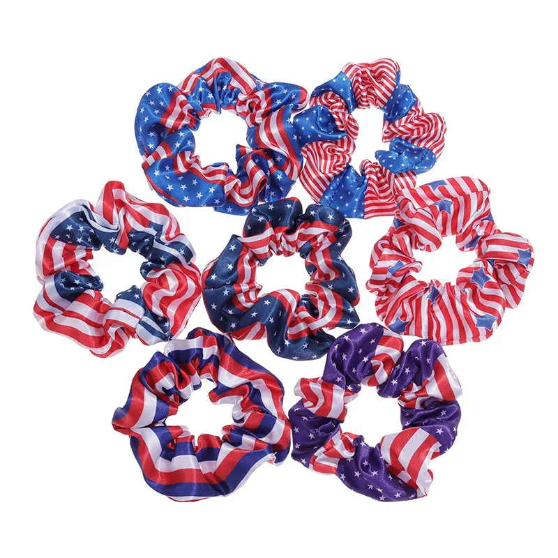 7PCS American Flag Hair Scrunchies for Women Red Blue Hair Tie Independence Day Elastics Hair Bands 4th July Hair Accessories