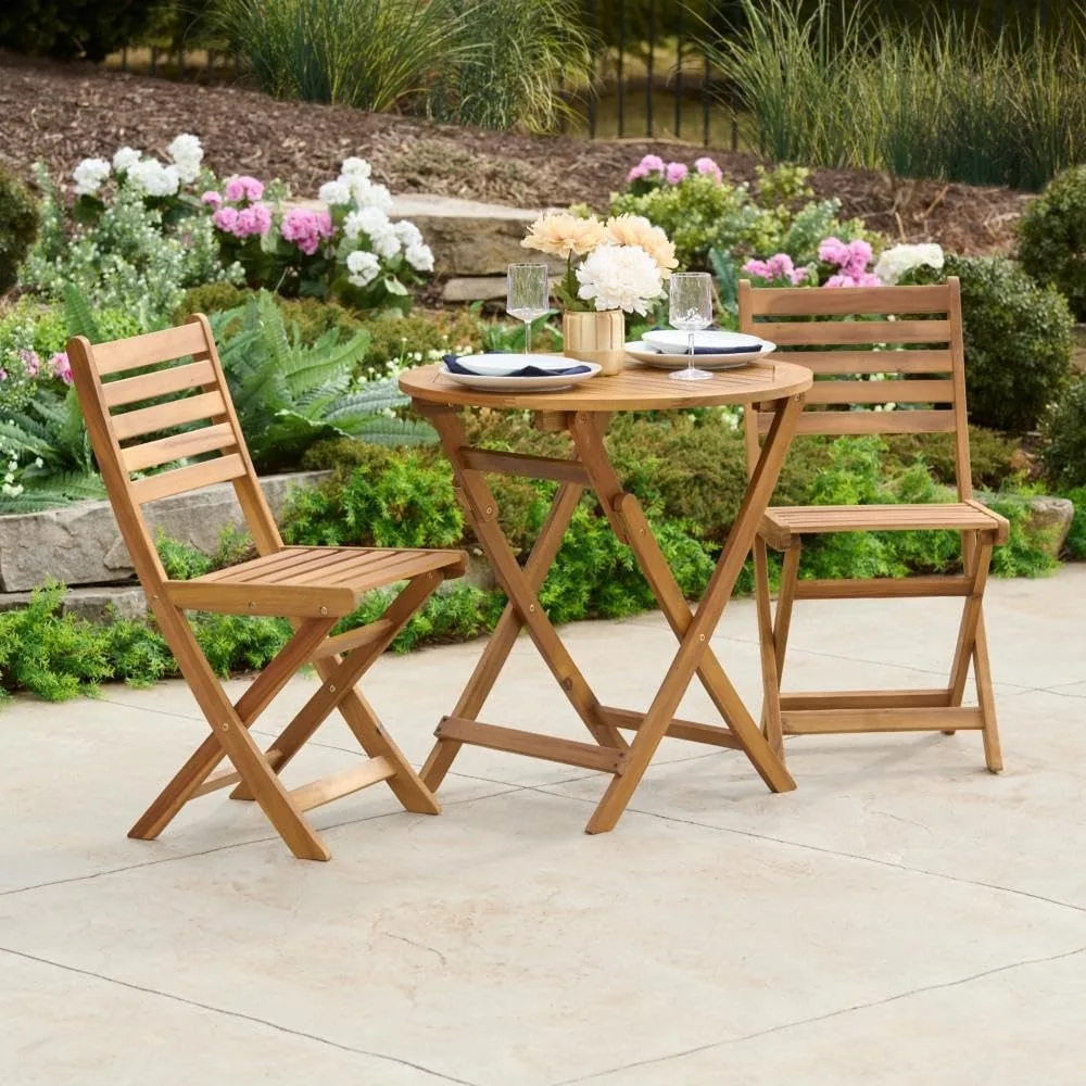 طاولة فناء خارجية، بار بيسترو مستدير قابل للطي من خشب السنط، شقة محمولة، شرفة، درابزين وأثاث الشرفة،