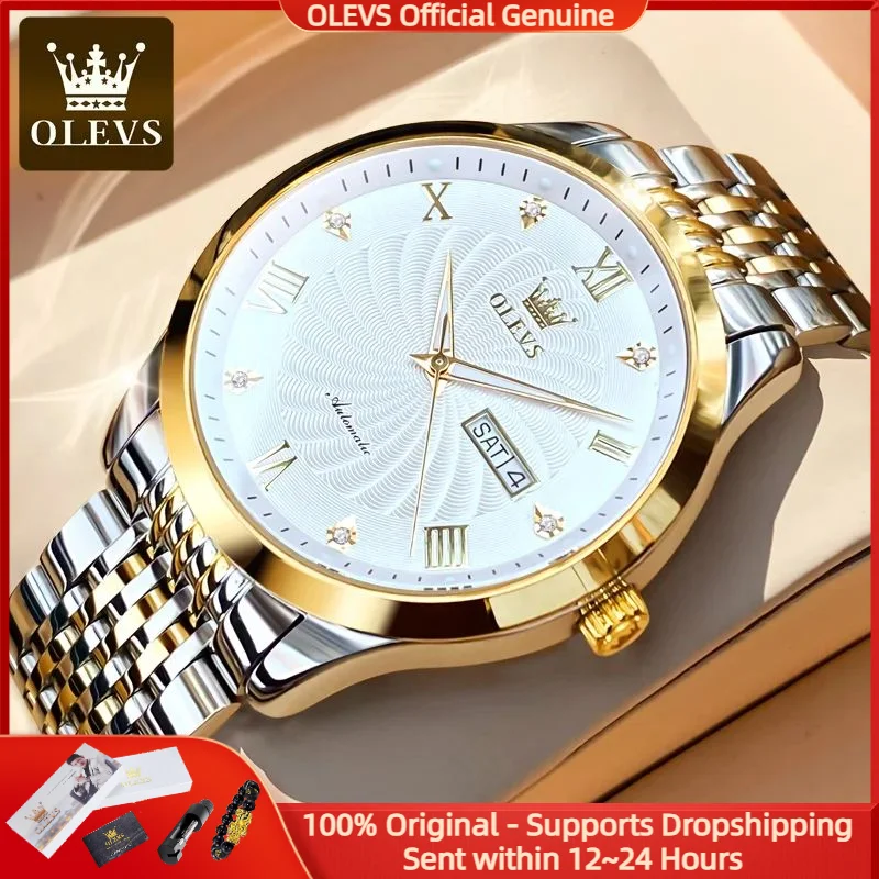 

OLEVS 6630, мужские часы, элитные брендовые автоматические механические часы, деловые водонепроницаемые светящиеся мужские часы с двойным календарем, Reloj Hombre