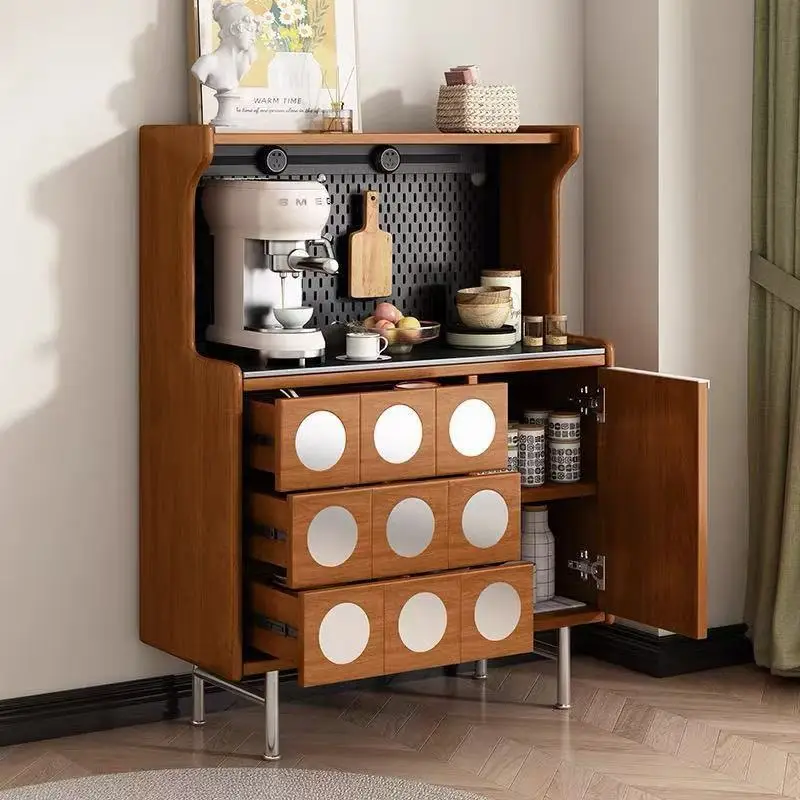 Solid wood medieval dining side cabinet integrated retro tea cabinet locker