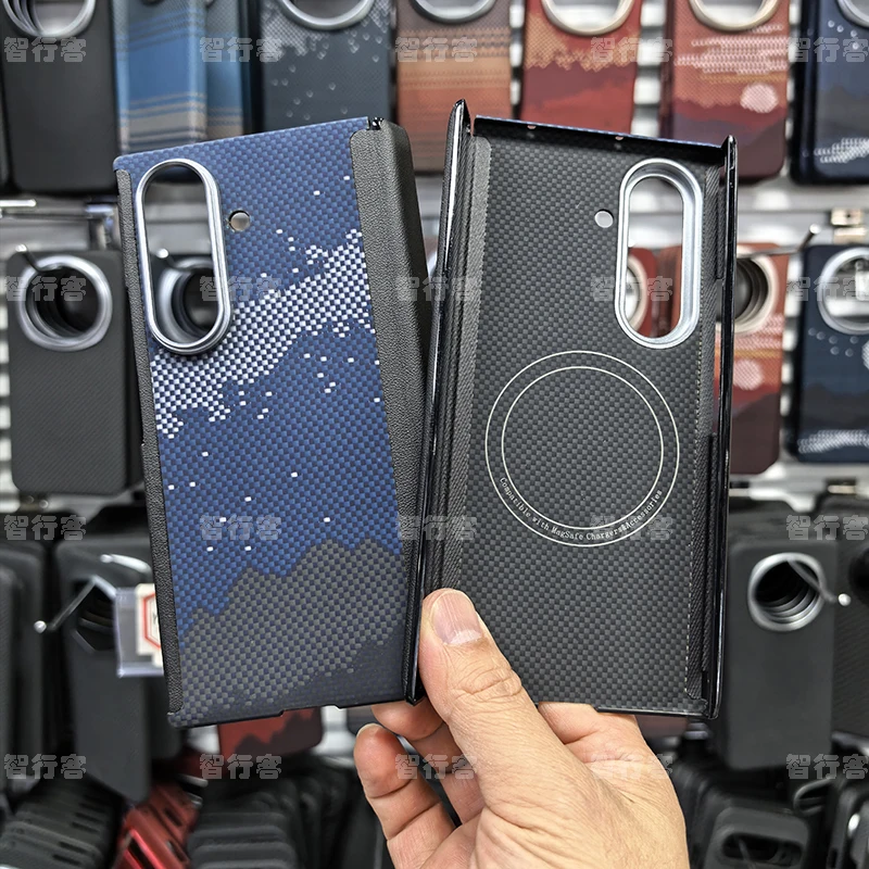 ZXKE-funda de fibra auténtica para Samsung Galaxy Z TriFold nmd, hoja de hierro integrada, soporte magnético para coche, carcasa de fibra de aramida Magsafe