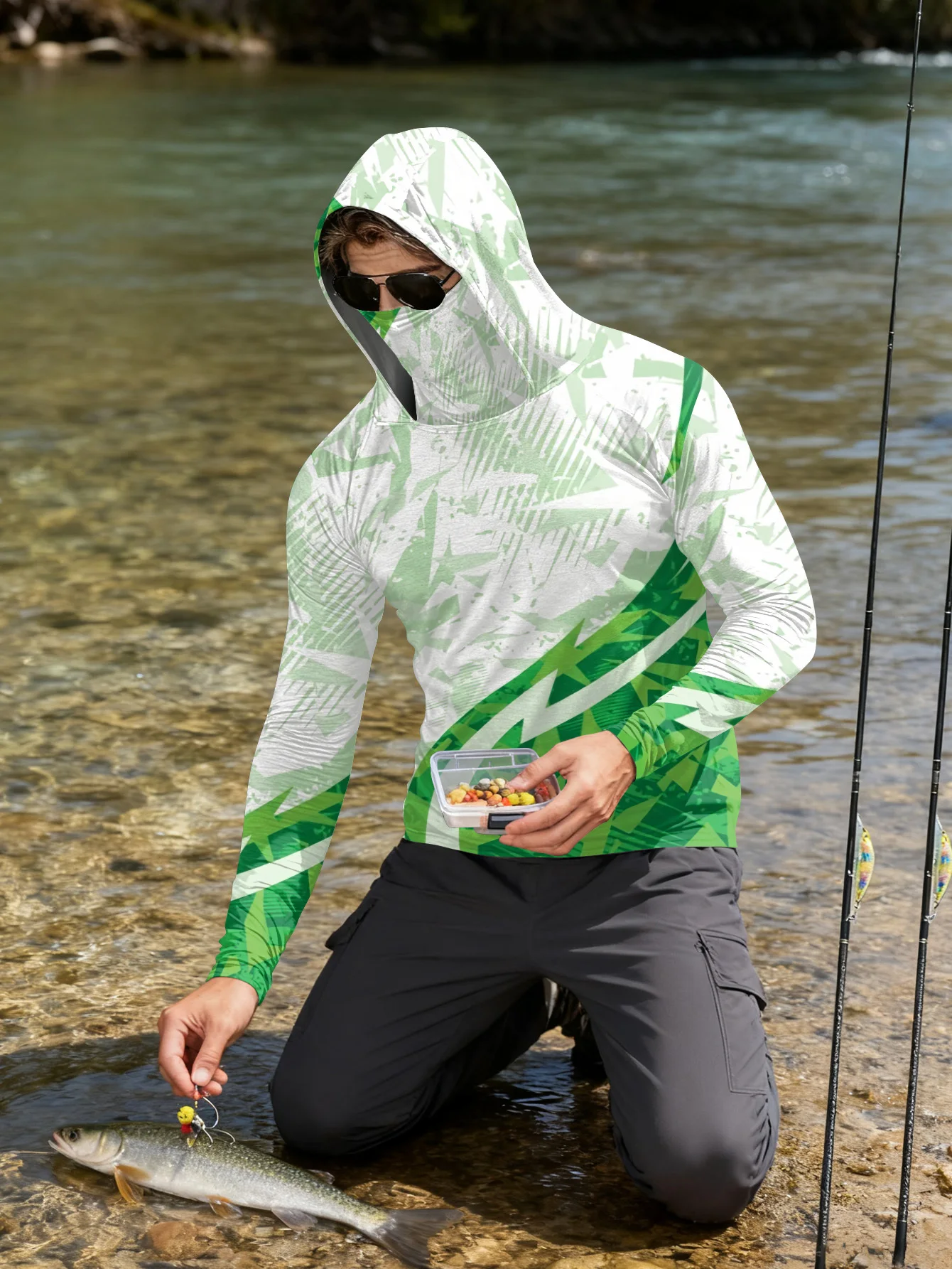 Men's Fishing Hooded Long-Sleeved Camouflage Sunscreen Breathable Anti-UV Lightweight Sweat-Resistant Fishing Shirt view 3