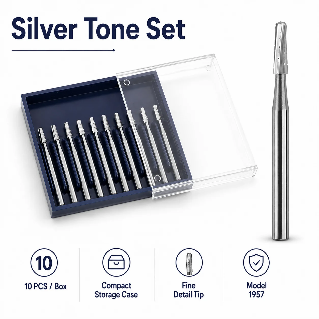 10Pcs Laboratory Tungsten Carbide Rotary Bits FG 1.6mm Shank Precision Micro Milling Bur Set Model 1957 1958 Cross-cut Tool