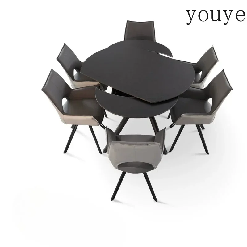 Ii Black Imported Rock Slab Dining Table Retractable Folding Rotating Light Luxury Modern Simple Household Small Apartment