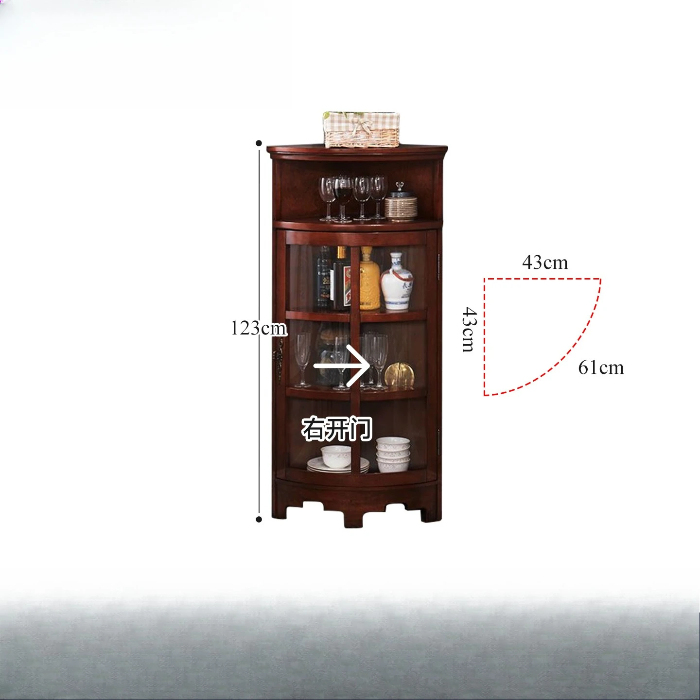 Full solid wood corner cabinet, living room corner cabinet, wine cabinet, kitchen floor storage triangle cabinet